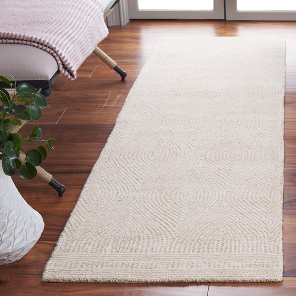 Abstract 2 ft. x 20 ft. Ivory/Beige Geometric Runner Rug