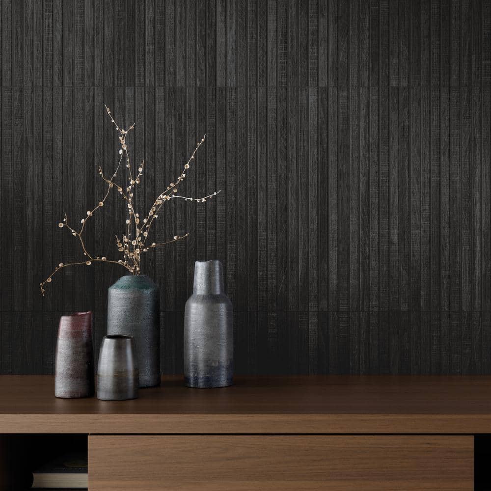 Black Ribbed Porcelain Large Format Wall Tile 24x48