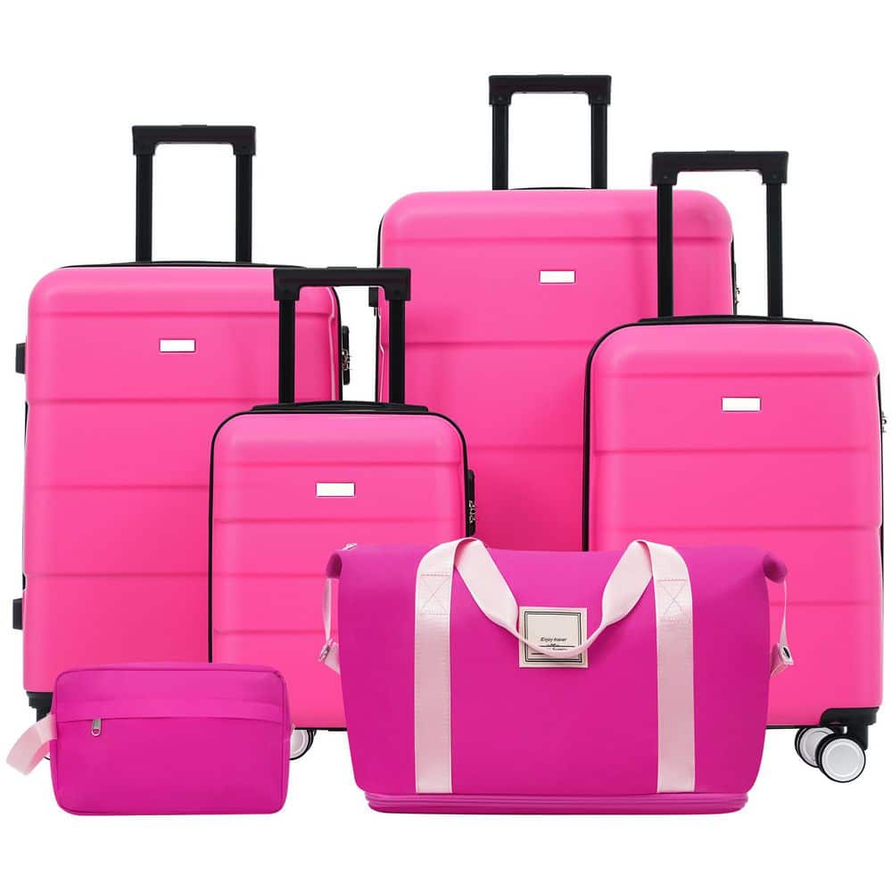 6 Piece Pink ABS Hardshell Spinner 16,20,24,28 Luggage Set with Duffel Bag, Toiletry Bag