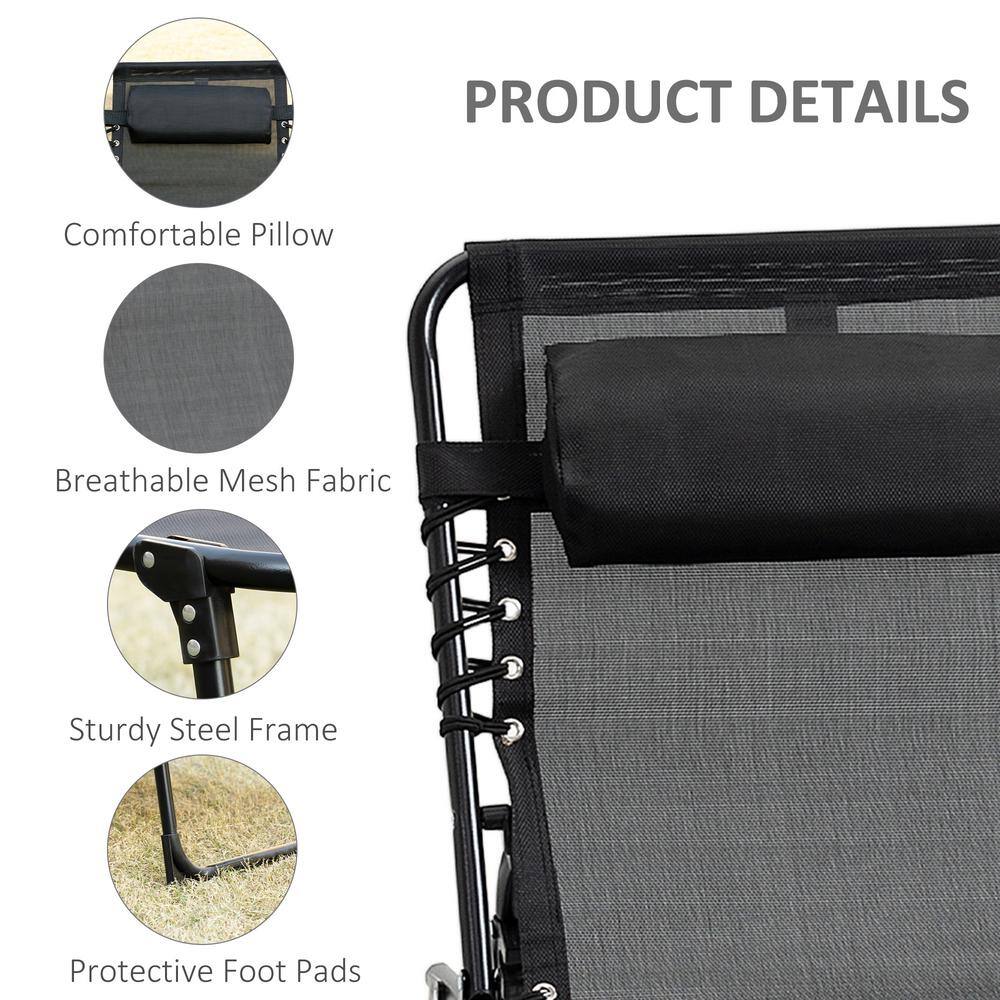 Black Steel Armless Chaise Lounge with Cushions