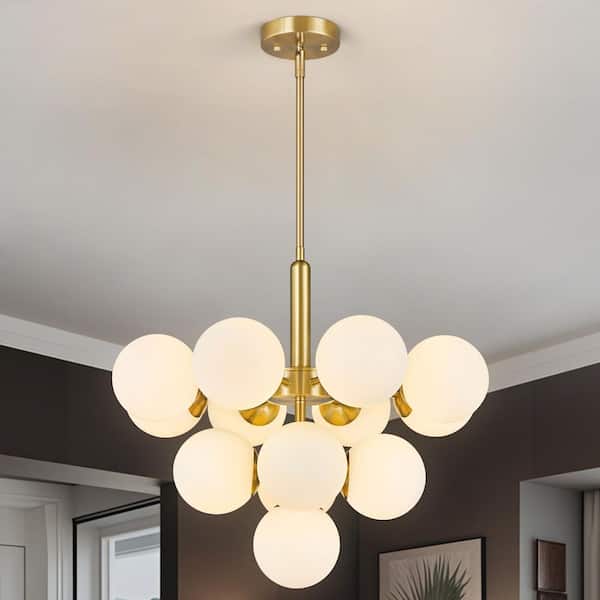 Home Lighting 40w 13Light 24. 81in Modern Gold Glass Semi-Recessed Chandelier Light-For living room and foyer