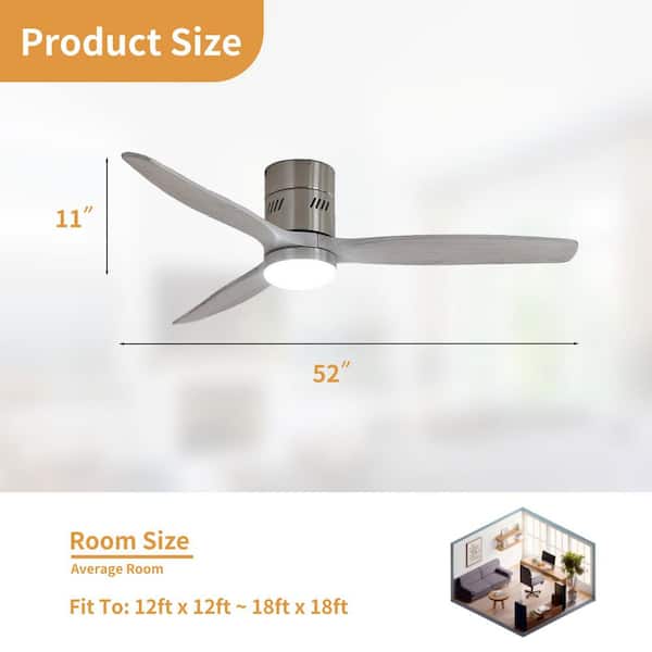 52 in. Integrated LED Indoor Flush Mount Brushed Nickel Standard Ceiling Fan with Dimmable Light and Remote