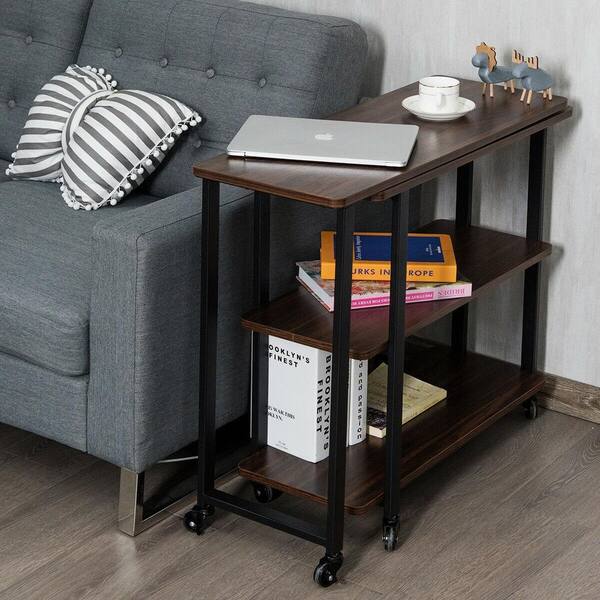 Boyel Living 49 5 In 360 Rotating Walnut L Shaped End Table With Storage Shelves And Wheels Hysn 63073wt The Home Depot Rotating Walnut L Shaped End Table With, Williston Forge Livingon End Table