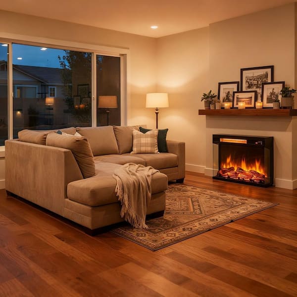 23 in. 3-Sided Freestanding Electric Fireplace in Black with Remote Control and Touch Screen, Heats Up to 1000 sq. ft.