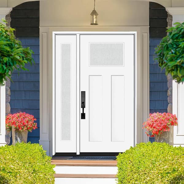 Legacy 51 in. x 80 in. 1/4 Toplite Rain Glass RHIS Primed Unfinished Fiberglass Prehung Front Door w/12 in. SL