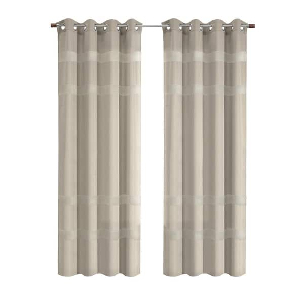 Phoebe Taupe Polyester Embroidered 52 in. W x 95 in. L Grommet Indoor Light Filtering Curtain (Single Panel)