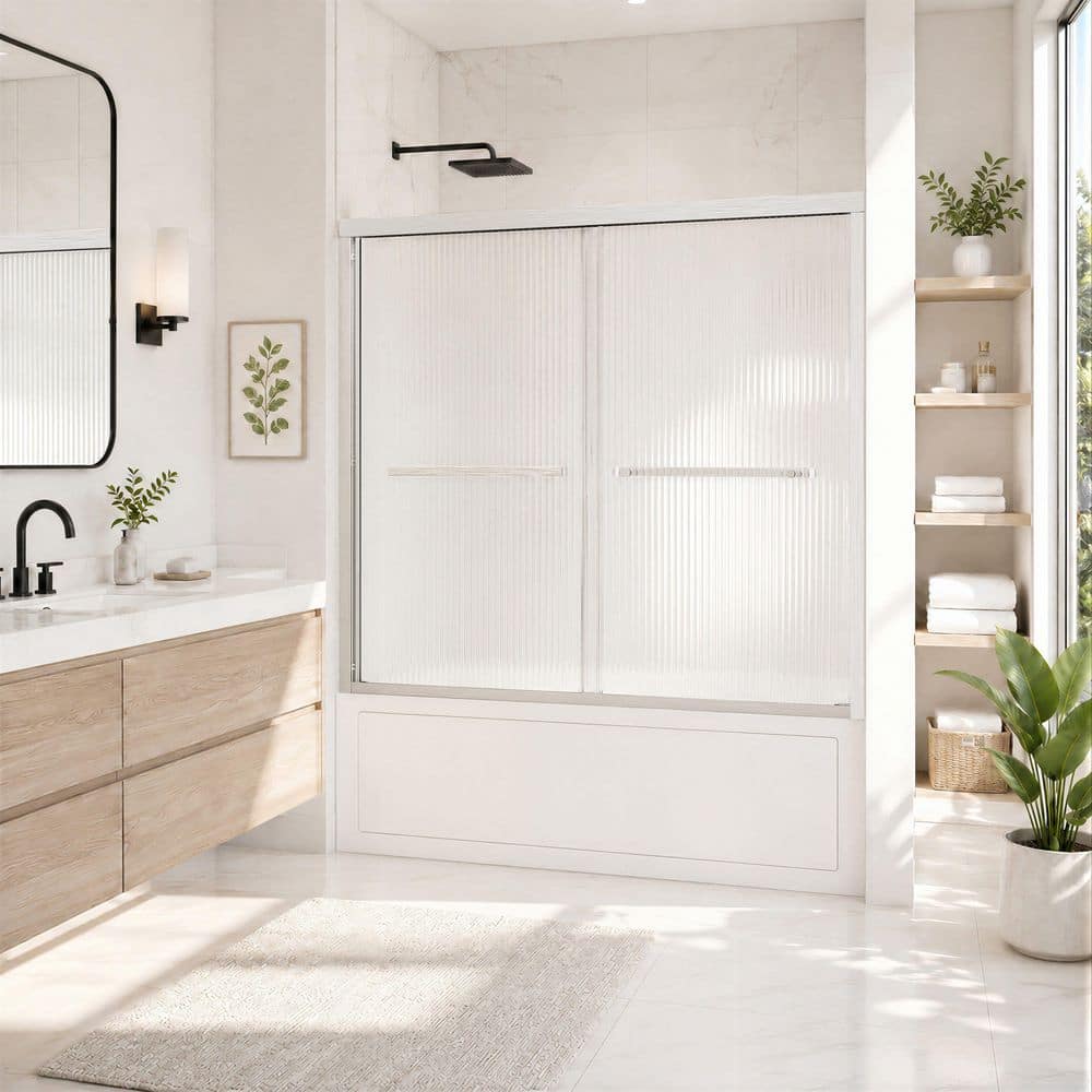 56 in. - 60 in. W x 58 in. H Double Sliding Framed Tub Shower Door in Brushed Nickel with Fluted Glass price history on PriceWatchPro
