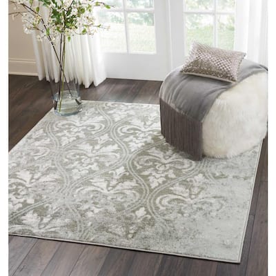 Euphoria Grey 5 ft. x 5 ft. Damask Transitional Square Area Rug