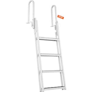 4-Step Flip-Up Dock Ladder 350 lbs. Pontoon Boat Ladder w/4 in. Wide Step and Nonslip Rubber Mat for Above Ground Pool