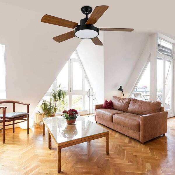 Jushua 44 in. 5 Walnut Grain Blades Indoor Low Profile Ceiling Fan 