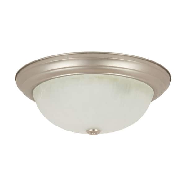Sunlite 13 in. 2-Light Brushed Nickel Decorative Dome Flush Mount Light with Alabaster Glass Shade