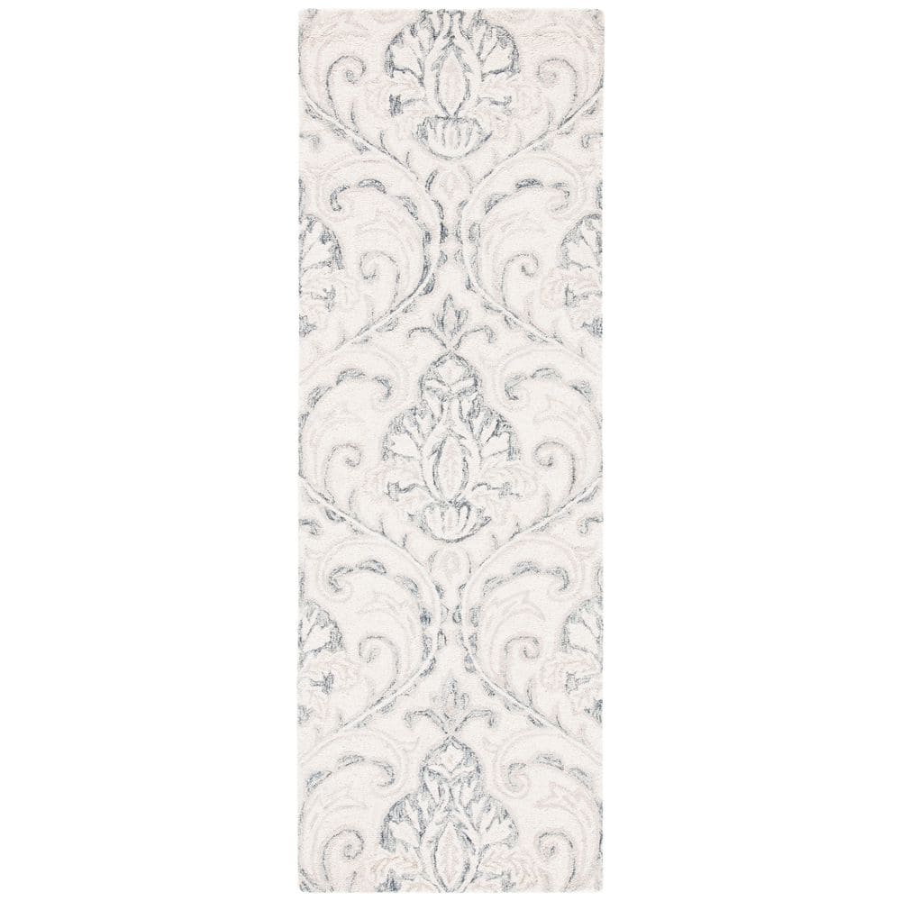 Ivory and Grey Hand-Tufted Wool Runner Rug, 2'-3" x 8'