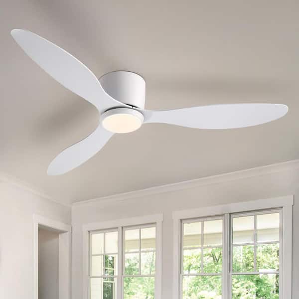 52 in. Smart Indoor Modern White Low Profile Ceiling Fans with Remote and Wall Control with Dimmable Integrated LED