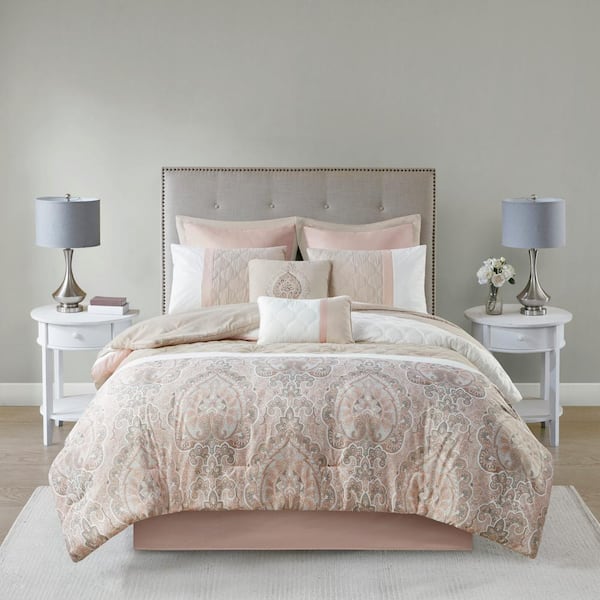 Josefina 8-Piece Blush Polyester Queen Comforter Set