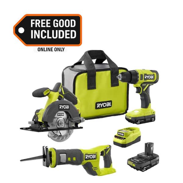 RYOBI ONE+ 18V Cordless 2-Tool Combo Kit w/ Drill/Driver, Circular Saw, (2) 1.5 Ah Batteries, Charger, & Recip Saw