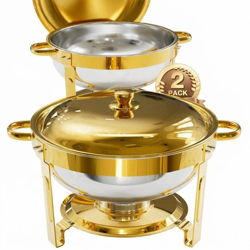 2-Pack 5 Qt Round Gold Chafing Dishes with Lid Holder, Food-Grade Stainless Steel, Rolled Rim for Unit price history on PriceWatchPro