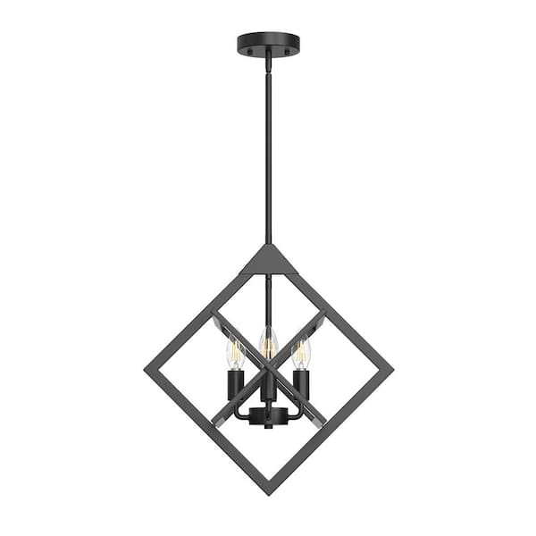 Emeritpro 4-Light Modern Black Geometric Chandelier with Cube