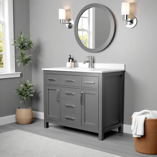 Beckett 42 in. W x 22 in. D Single Vanity in Dark Gray with Cultured Marble Vanity Top in White with White Basin