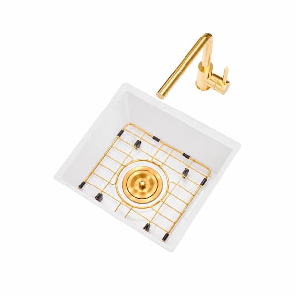 15 in. Dual Mount Single Bowl 9 in. Deep White Quartz Composite Bar Prep Kitchen Sink Accessory Sets