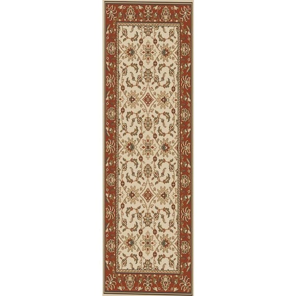 Como Ivory/Brick2 ft. x 8 ft. Traditional Oriental Floral Area Rug