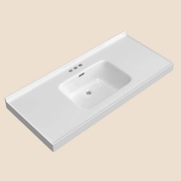 49 in. D x 22 in. W Solid Surface Rectangular Single Sink Vanity Top White w/Backsplash and Basin for 48 in. Bath vanity