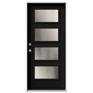 36 in. x 80 in. Right-Hand/Inswing 4 Lite Equal Chinchilla Frosted Glass Black Steel Prehung Front Door