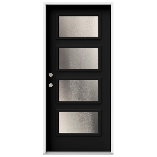 JELD-WEN 36 in. x 80 in. Right-Hand/Inswing 4 Lite Equal Chinchilla Frosted Glass Black Steel Prehung Front Door