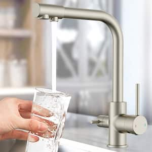 Double Handle Pull Down Sprayer Kitchen Faucet with Water Filtration in Brushed Nickel