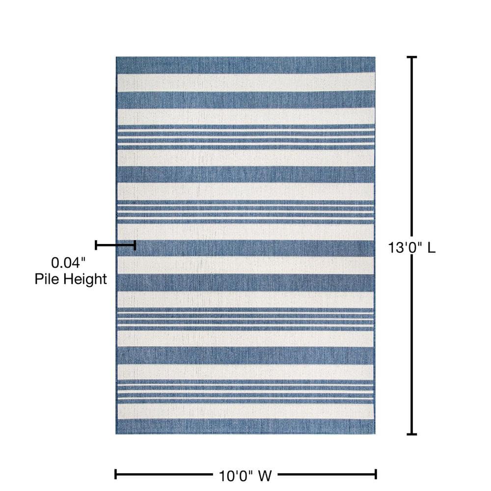 Coastal Charm Blue Stripe Synthetic Indoor/Outdoor Rug, 62"x24"