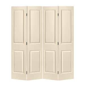 48 in. x 80 in. 2 Panel Beige Painted MDF Composite Bi-Fold Double Closet Door with Hardware Kit