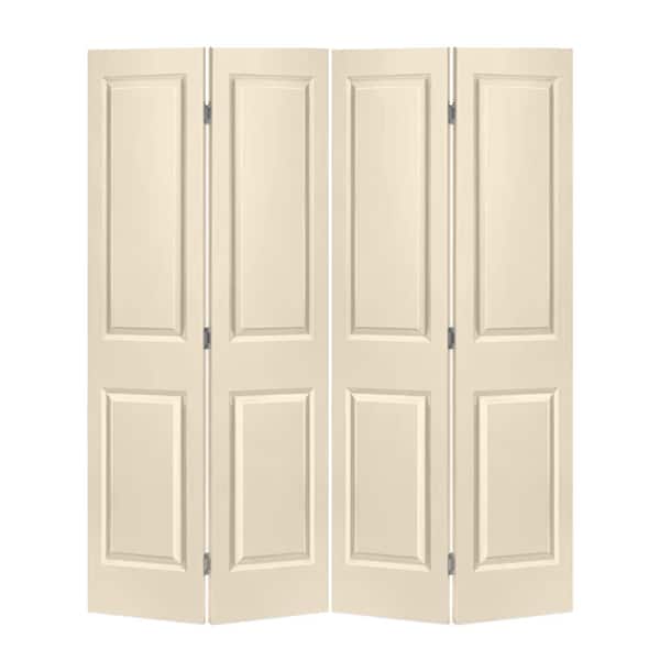 CALHOME 60 in. x 80 in. 2 Panel Beige Painted MDF Composite Bi-Fold Double Closet Door with Hardware Kit