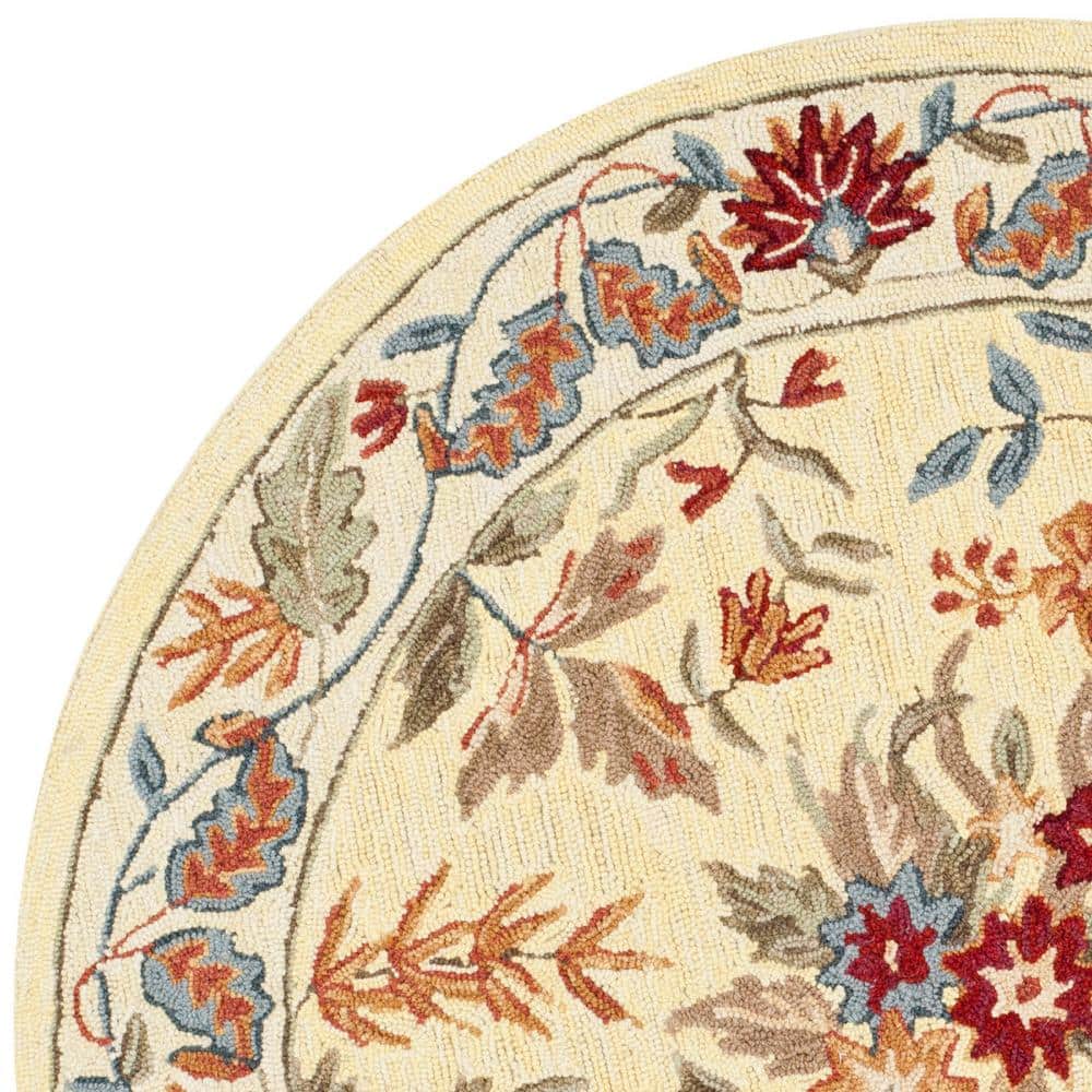Ivory Floral Handmade Tufted Wool Round Rug 36"