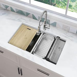 Professional Zero Radius 32 in Undermount Double Bowl 16 Gauge Stainless Steel Workstation Kitchen Sink with Accessories
