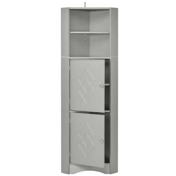 21 in. W x 12.8 in. D x 61 in. H Gray MDF Freestanding Triangle Linen Cabinet with Doors, Adjustable Shelf
