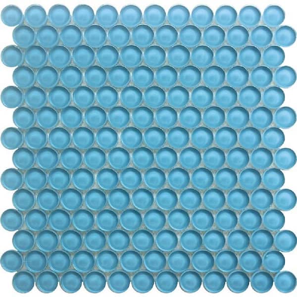 Apollo Tile Sea Blue 12 in. x 12 in. Penny Round Polished Glass Mosaic Tile (5-Pack) (5 sq. ft./Case)