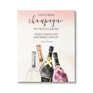 Champagne and Love Quote Fashion Designer Glam Text By Ziwei Li Unframed Typography Art Print 48 in. x 36 in.