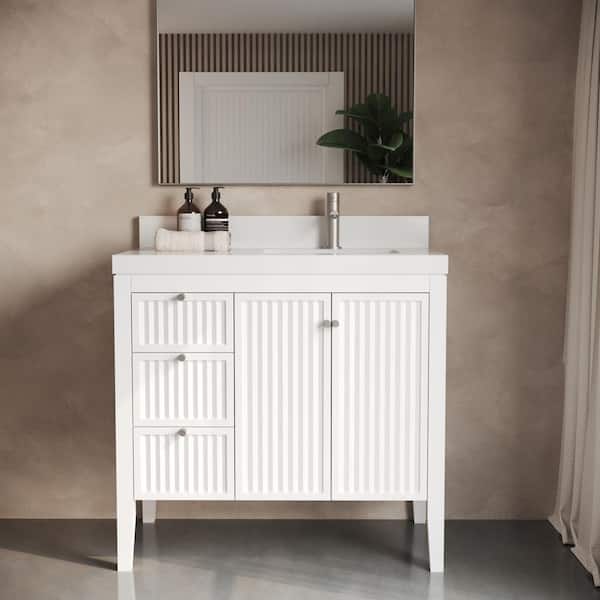 Urban Woodcraft Davos 36in, Engineered Stone Composite Top, Single Vanity (WHITE)