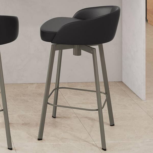 Amisco Cruz 36 in. Black Faux Leather/Grey Metal 31 in. Swivel Bar Stool