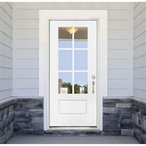 36 in. x 80 in. Legacy 6 Lite 3/4 Lite Clear Glass Left Hand Inswing White Primed Fiberglass Prehung Front Door