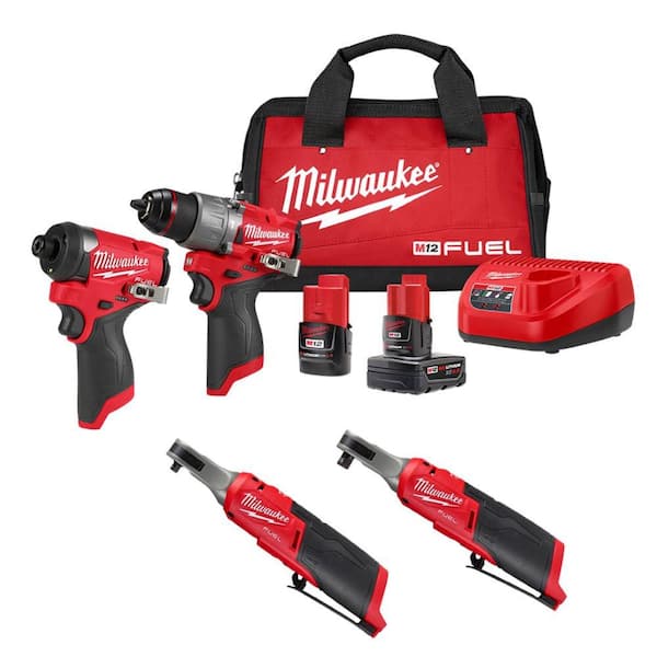 M12 FUEL 12-Volt Li-Ion Cordless Hammer Drill/Impact Driver/3/8 in. Ratchet Combo Kit (3-Tool) with M12 1/4 in. Ratchet