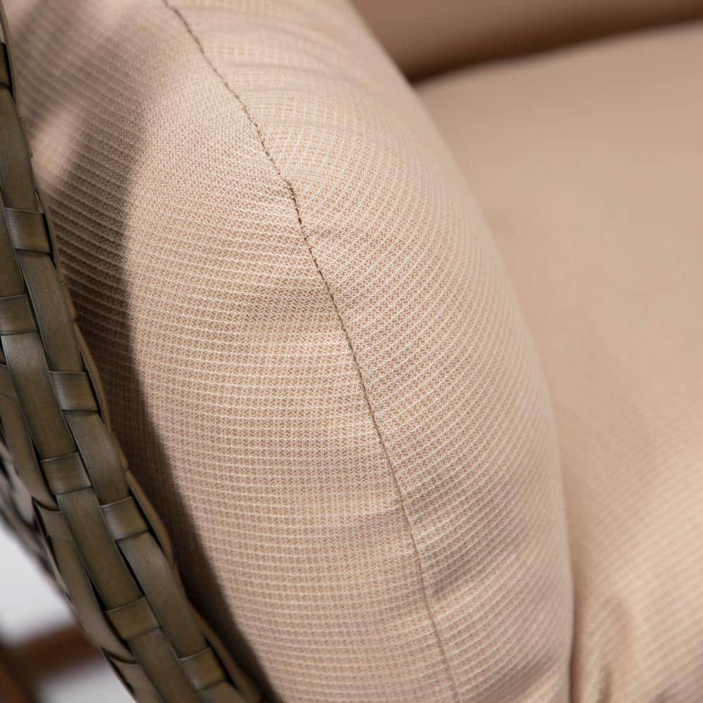 Beige Wicker Rattan Hanging Egg Chair with Cushions and Iron Stand