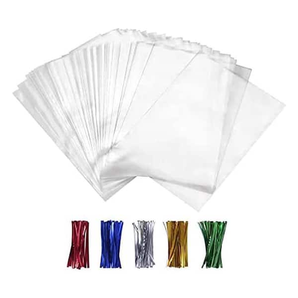 4 x 6 Clear Cellophane Bags with 4 Twist Ties 5 Mix Colors 1.4 mils Thick OPP for Gift Packaging Decorations 100 Pieces