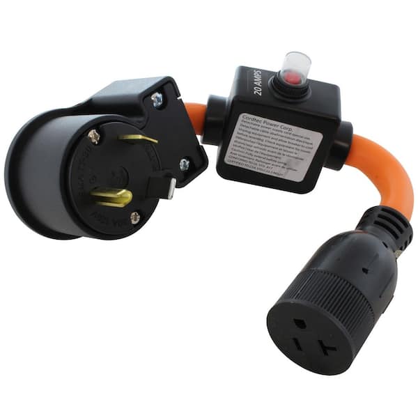 AC WORKS 30A RV TT-30P Plug to 15/20A T-Blade Home Outlet with 20A