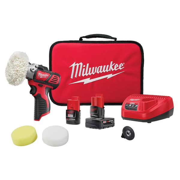 Milwaukee - M12 12V Lithium-Ion Cordless Variable Speed Polisher/Sander Kit W/(2) M12 Batteries, Accessories, Charger & Tool Bag