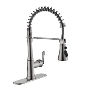 Single Handle Pull Down Sprayer Kitchen Faucet with Deck Plate in Brushed Nickel