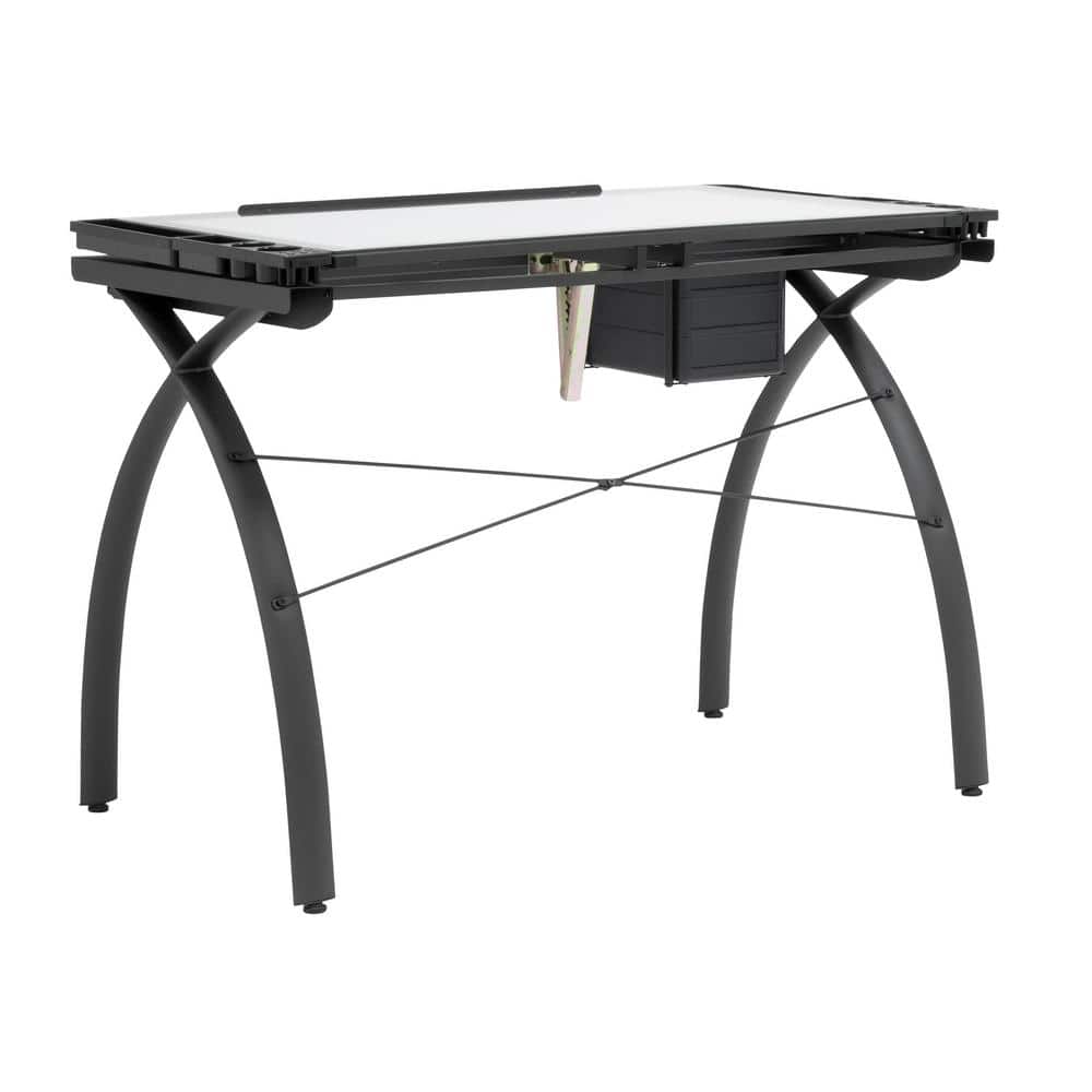 Agustina 43.25'' Brown Glass Top Adjustable Light Desk with Metal Base