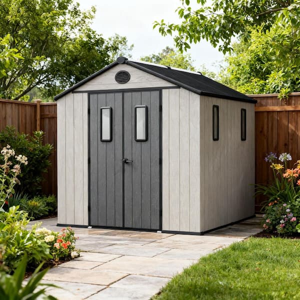 8-ft x 6-ft Outdoor Storage Kick-it White Gable Resin Storage Shed (48 sq. ft. )