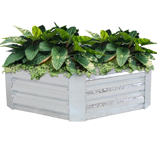 Sunnydaze 41 in. Silver Galvanized Steel Hexagon Raised Bed