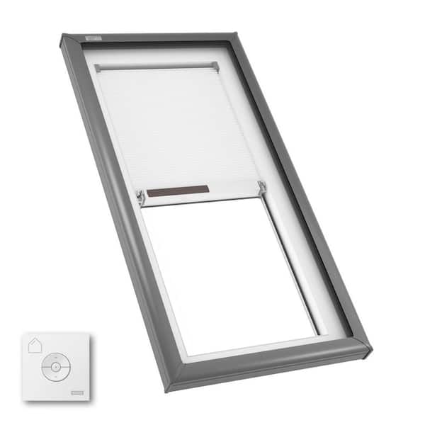 22-1/2 in. x 30-1/2 in. Fixed Curb Mount Skylight with Laminated Low-E3 Glass, White Solar Powered Room Darkening Shade