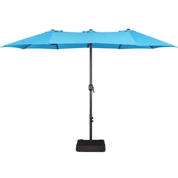 Yaheetech 13 ft. Twin Patio Parasol Triple-size 156 in. W Outdoor Umbrella with Base Stand Market XL Crank Operating Umbrella